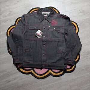 Vintage Y2K Cool J Embroidered Logo Raw Denim Trucker Jacket Size XL Black